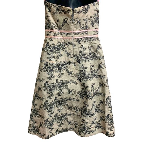 HELEN WANG Beige Shell Black Embroidered Daisies Strapless A-Line Dress - Picture 8 of 11